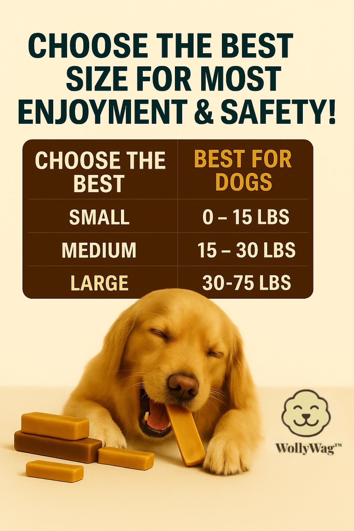 WollyWag Yak Cheese Dog Chews – 5 Small Long-Lasting Treats for Dogs (0–15 lb)