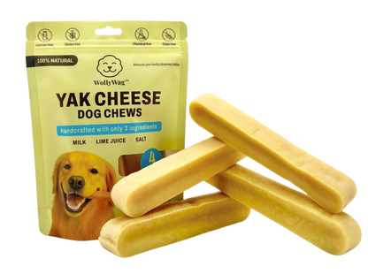 WollyWag Yak Cheese Dog Chews – 4 Medium Long-Lasting Treats for Dogs (15–30 lb)