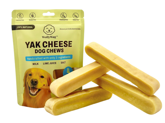 WollyWag Yak Cheese Dog Chews – 4 Medium Long-Lasting Treats for Dogs (15–30 lb)