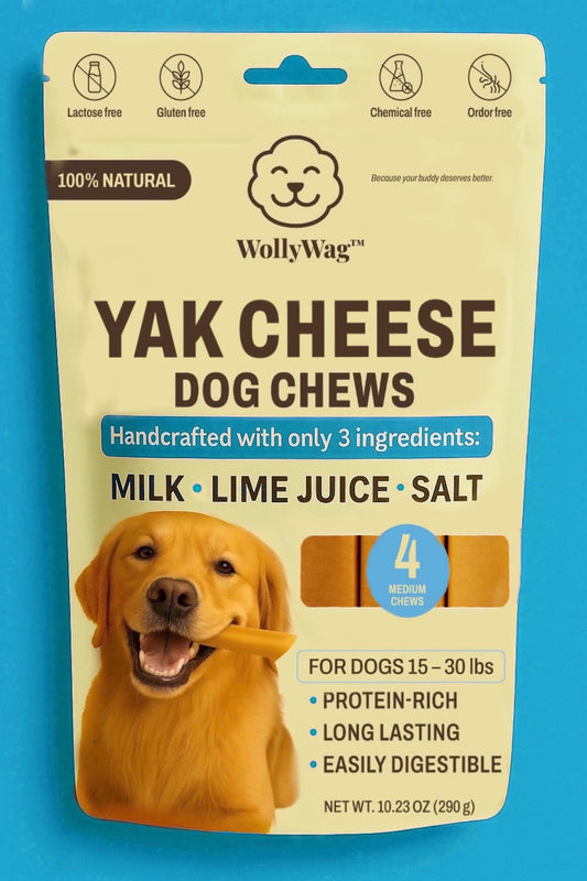 WollyWag Yak Cheese Dog Chews – 4 Medium Long-Lasting Treats for Dogs (15–30 lb)
