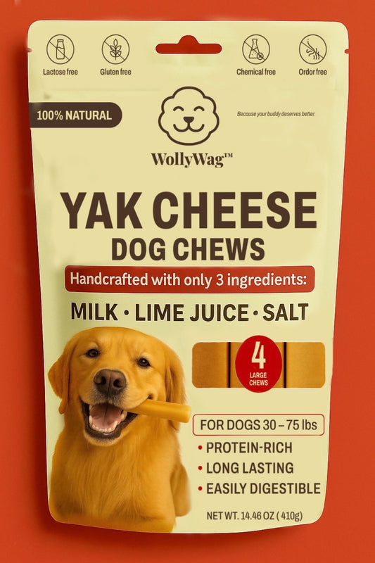 WollyWag Yak Cheese Chews – 4 Tough, Natural Treats for Aggressive Chewers (30–75 lb)