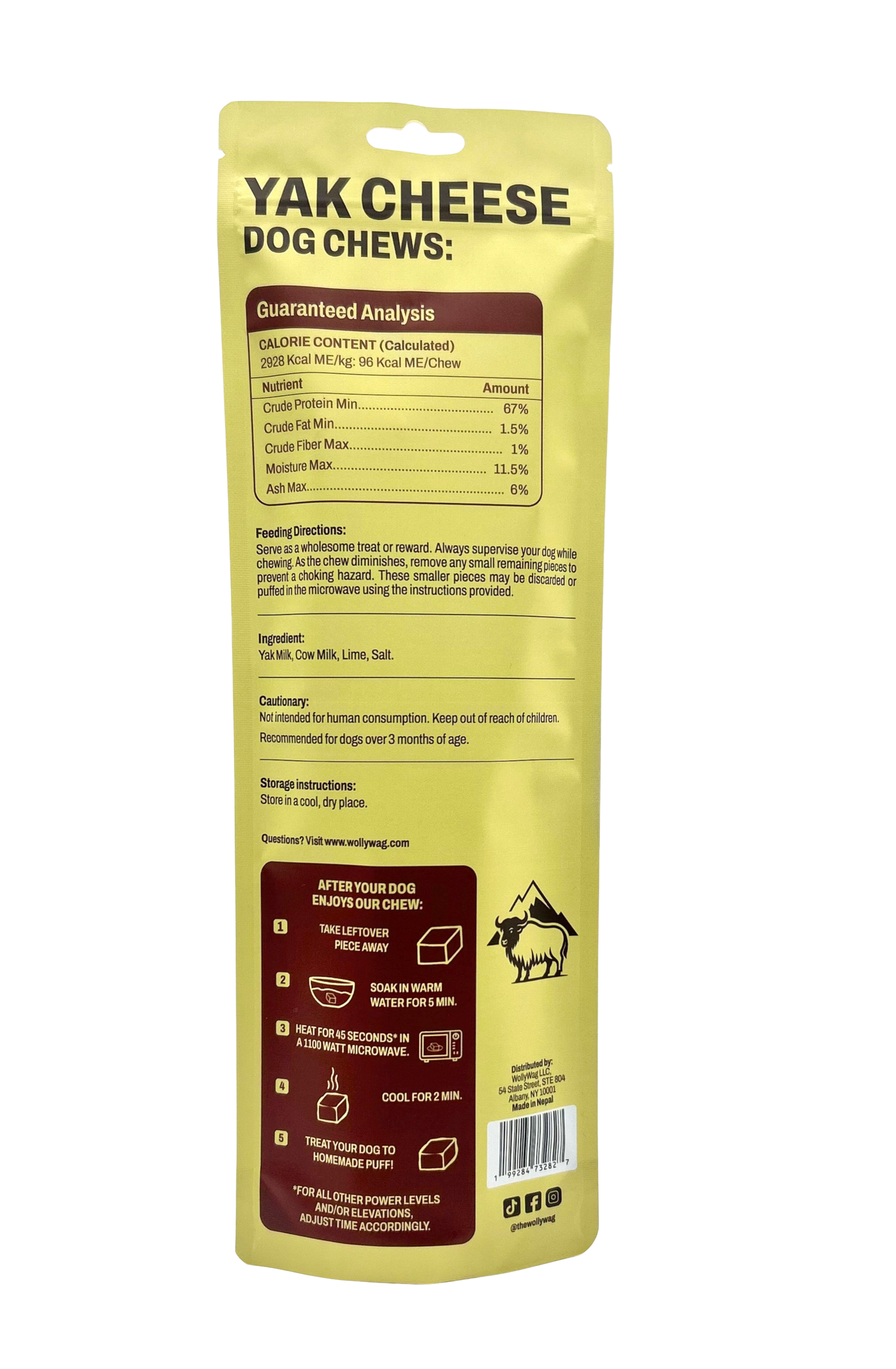 WollyWag Yak Cheese Dog Chews – 5 Small Long-Lasting Treats for Dogs (0–15 lb)