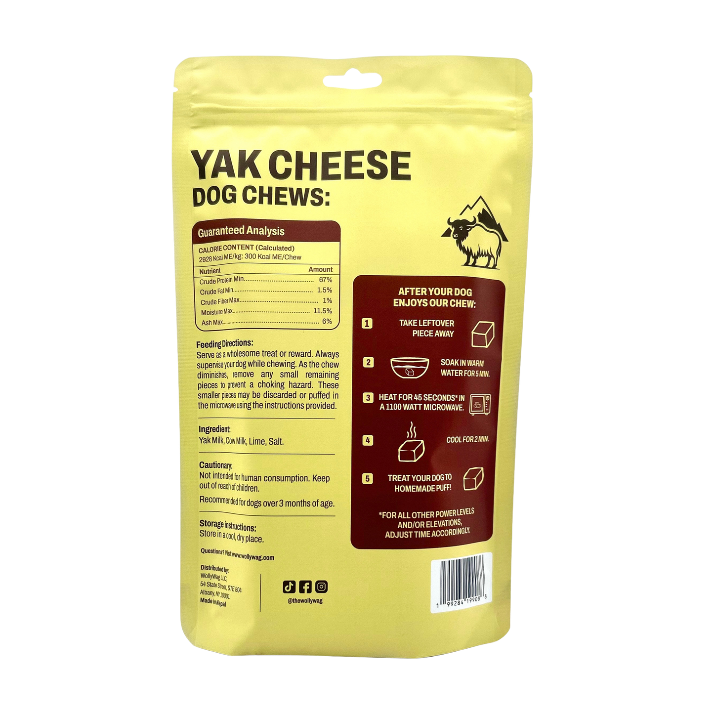 WollyWag Yak Cheese Chews – 4 Tough, Natural Treats for Aggressive Chewers (30–75 lb)