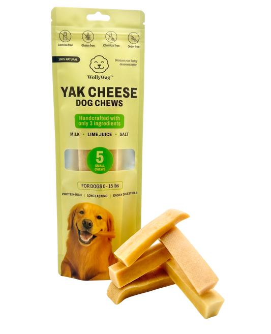 WollyWag Yak Cheese Dog Chews – 5 Small Long-Lasting Treats for Dogs (0–15 lb)
