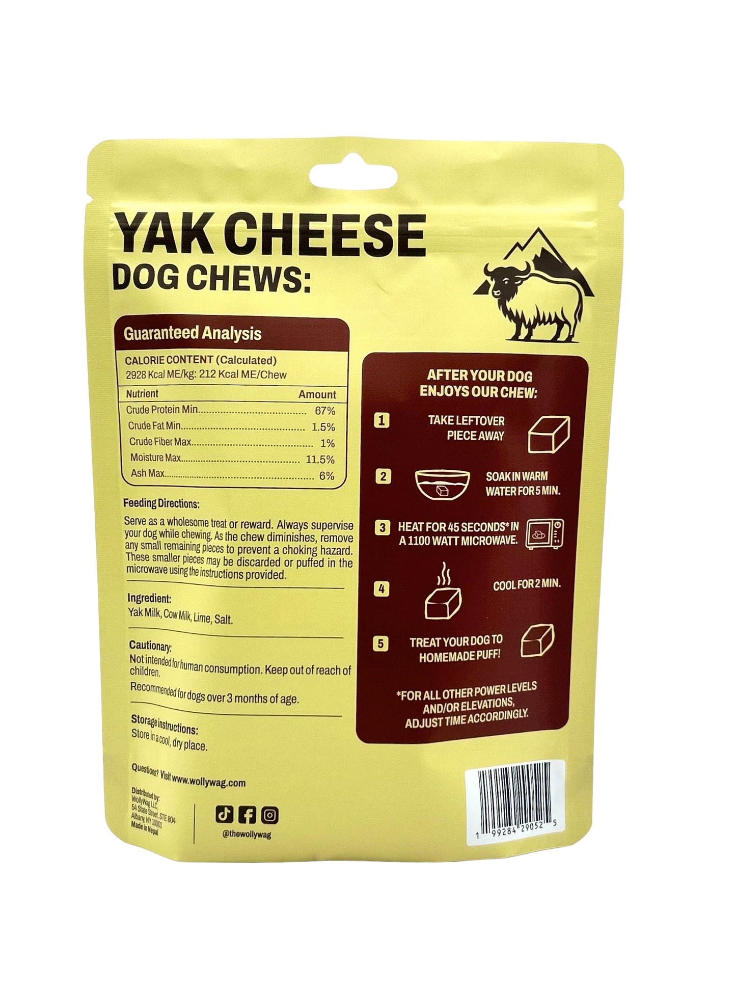 WollyWag Yak Cheese Dog Chews – 4 Medium Long-Lasting Treats for Dogs (15–30 lb)