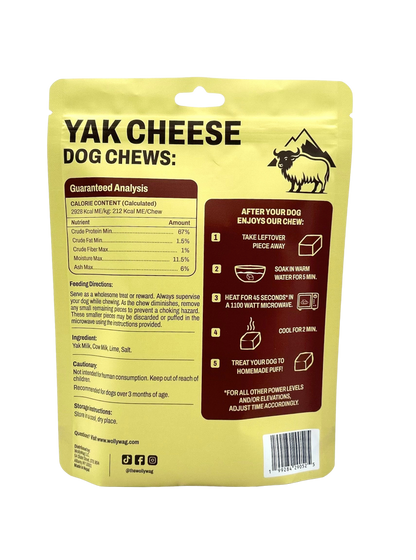 WollyWag Yak Cheese Dog Chews – 4 Medium Long-Lasting Treats for Dogs (15–30 lb)