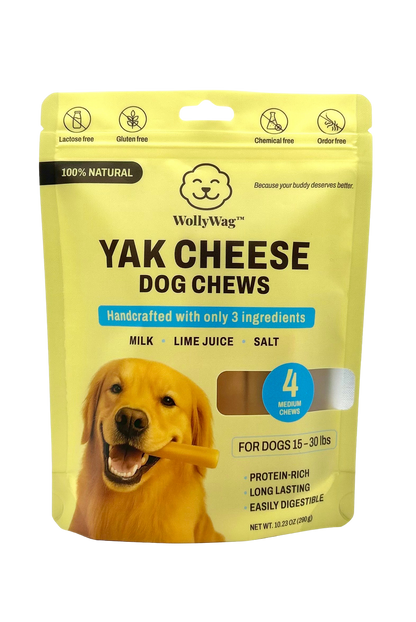 WollyWag Yak Cheese Dog Chews – 4 Medium Long-Lasting Treats for Dogs (15–30 lb)