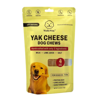 WollyWag Yak Cheese Chews – 4 Tough, Natural Treats for Aggressive Chewers (30–75 lb)