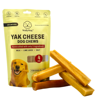 WollyWag Yak Cheese Chews – 4 Tough, Natural Treats for Aggressive Chewers (30–75 lb)