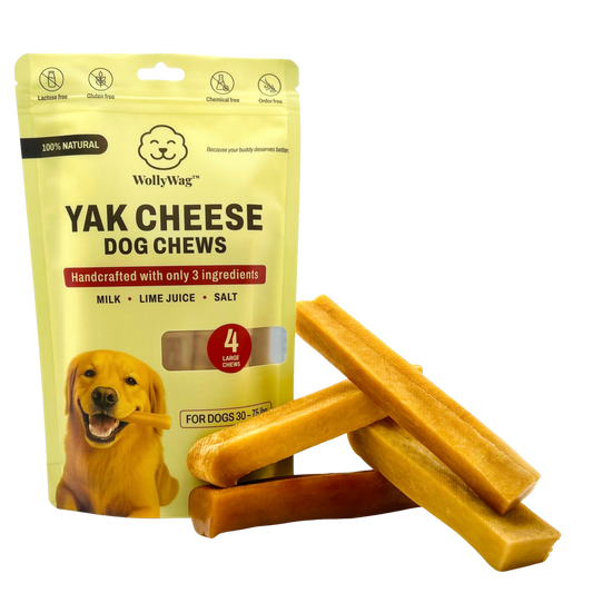 WollyWag Yak Cheese Chews – 4 Tough, Natural Treats for Aggressive Chewers (30–75 lb)